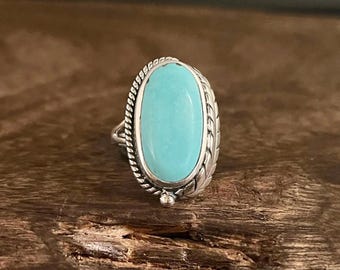Western Turquoise Leaf Ring // 925 Sterling Silver // Size 8