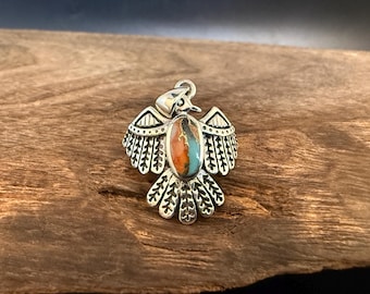 Sterling Silver Eagle Pendant with Oyster Turquoise – Oxidized Western Jewelry