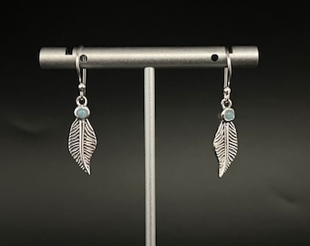 Handmade Larimar Feather Earrings: Oxidized Sterling Silver, Southwest Style