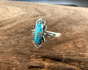 Western Turquoise Ring - 925 Sterling Silver - Size 8, 9, 10