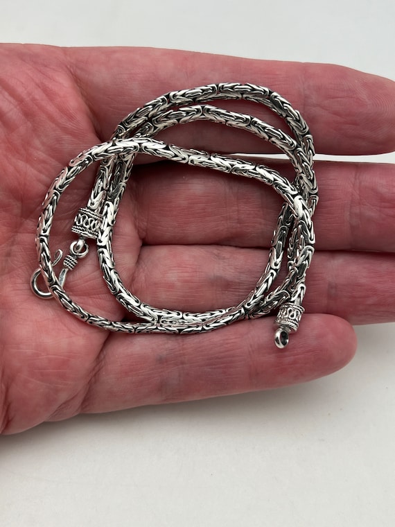 ForFox Bracciale bizantino in argento sterling 925 bracciale a catena a maglie tonde con chiusura Vajra Dorje per uomo e ragazzo 4mm 18cm