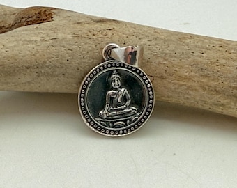Double Sided Silver Buddha Pendant with Eye of Horus: Spiritual Jewelry Charm