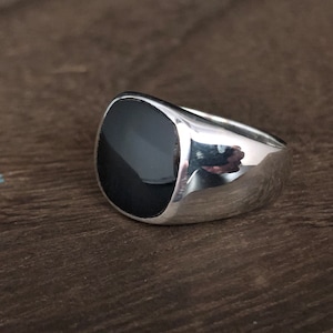 Black Onyx Signet Ring Size 7 to 13 // Onyx Signet Ring // 925 Sterling Silver // Men&#39;s Ring
