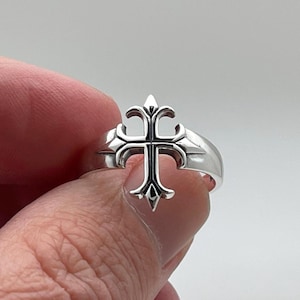 Oxidized Sterling Silver Medieval Cross Ring: Religious Jewelry