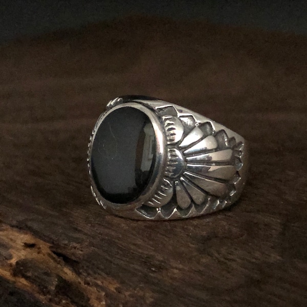 Anillo de ónix negro estilo suroeste para hombre // Anillo de plata de ónix negro // Anillo de ónix // Anillo de ónix de plata // Ónix negro