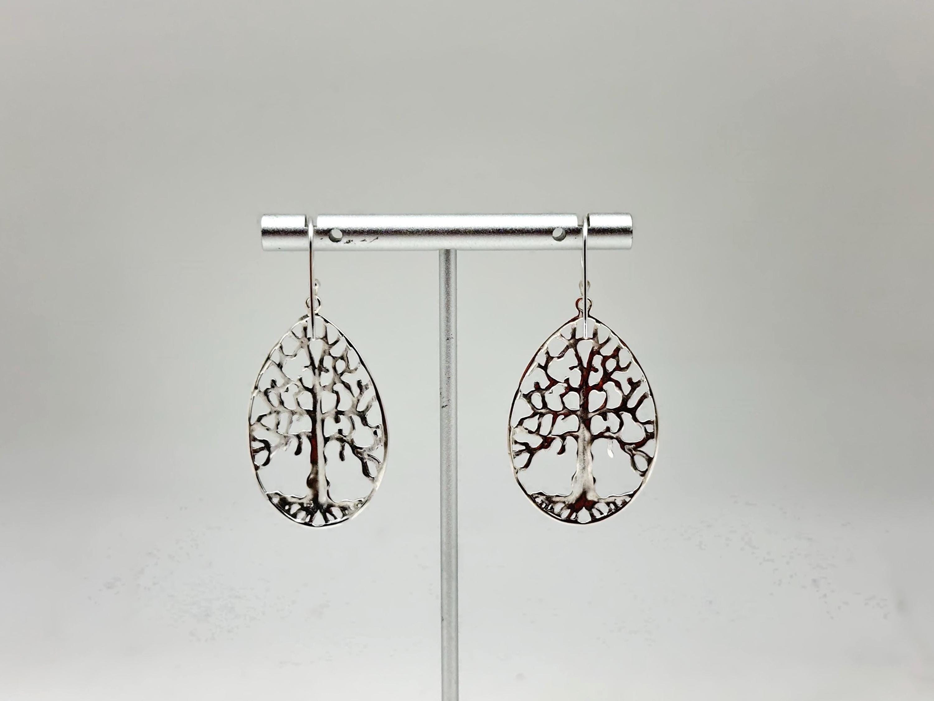 Orecchini A Bottone In Argento Sterling 925 Con Albero Della Vita, Gioiello Ipoallergenico