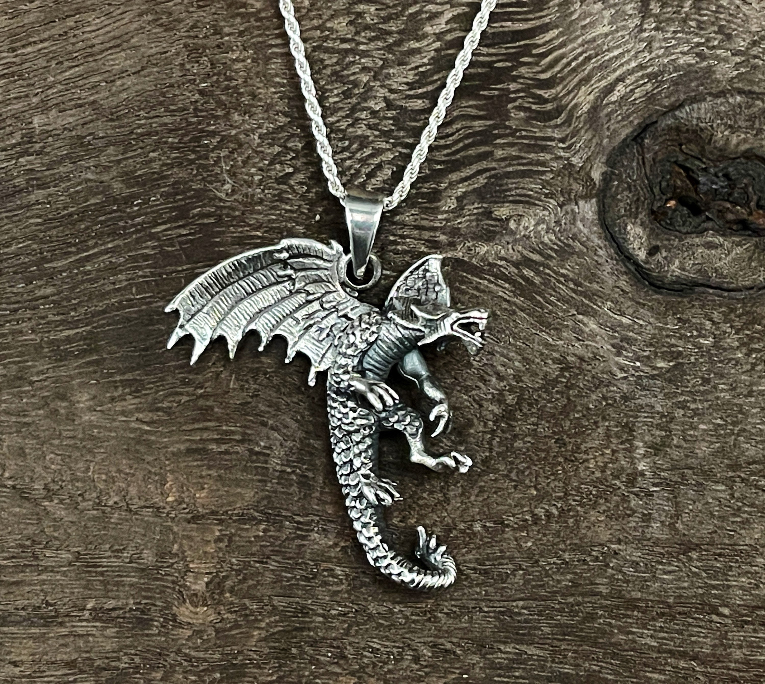 Western Dragon Pendant - 925 Sterling Silver - Oxidized - Etsy