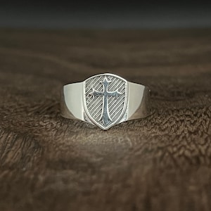 Medieval Cross Shield Ring // Silver Cross Ring // 925 Sterling Silver // Religious Jewelry