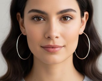 Large Sterling Silver Hoop Earrings: 65mm by 2mm Snap Post