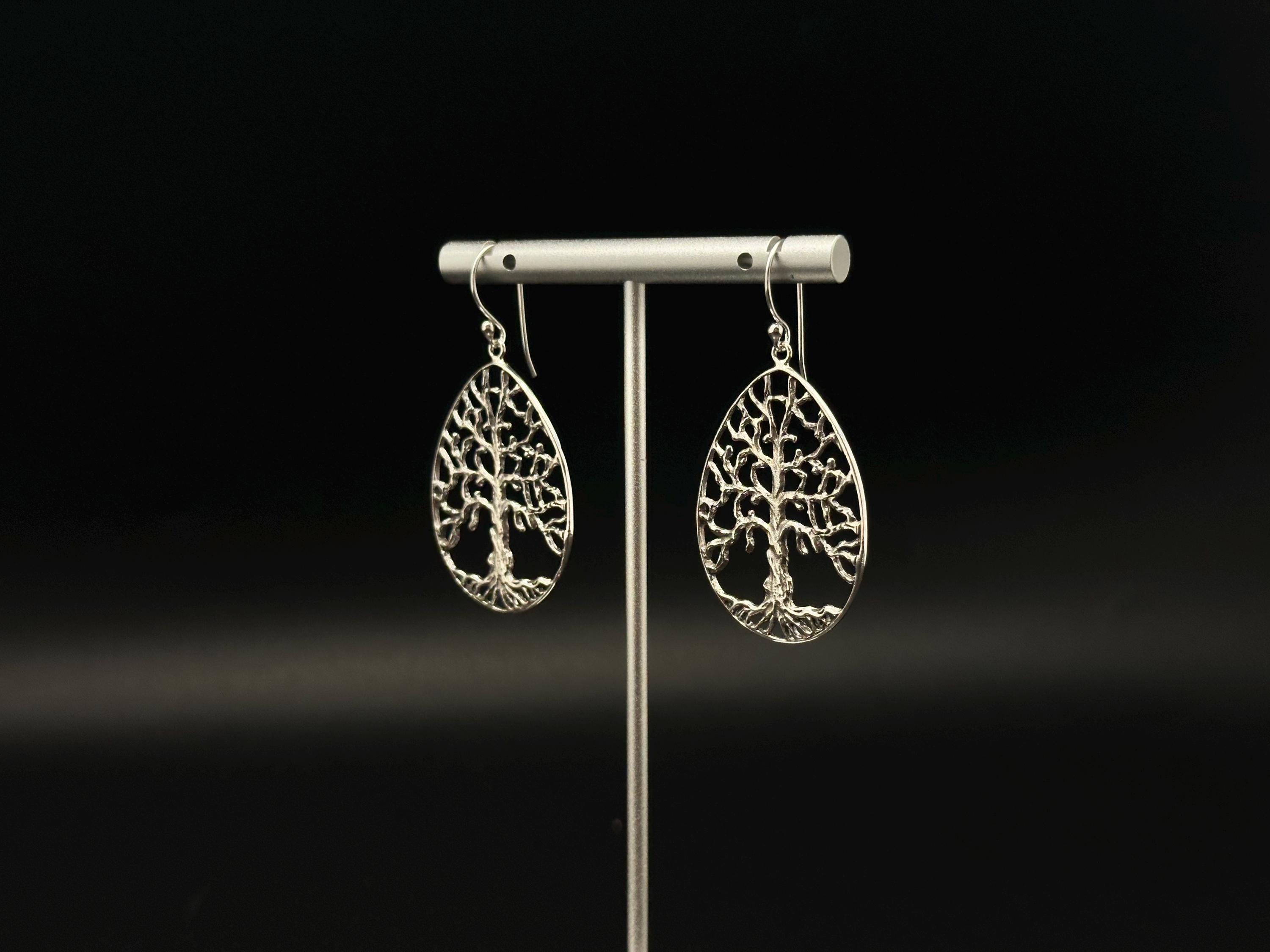 Orecchini Albero Della Vita Celtici In Argento 925 Con Granato Simulato - AOBOCO, Regalo Per Donna