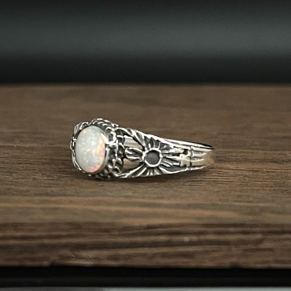 Southwest Sunflower Opal Ring // 925 Sterling Silver // Western Opal Ring