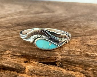 Stackable Turquoise Leaf Ring: Western Sterling Silver Jewelry
