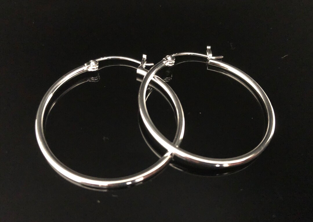 Medium Size Hoop Earrings // 925 Sterling Silver // 35mm - Etsy