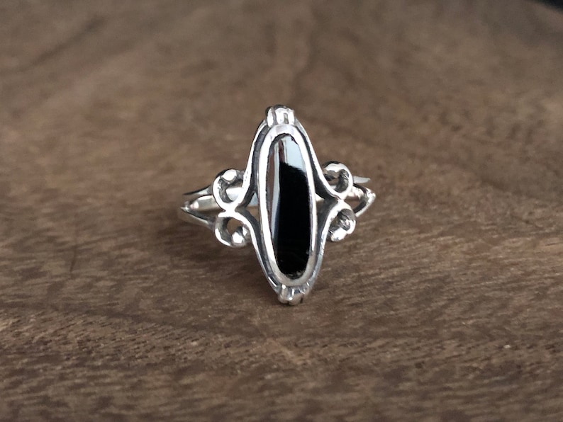 Vintage Style Black Onyx Ring Black Onyx Silver Ring Oxidized Onyx Ring Sterling Onyx Ring Black Onyx Jewelry
