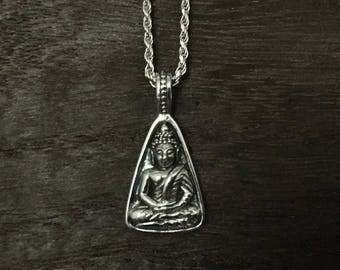 Meditating Buddha Pendant - Buddha Charm - 925 Sterling Silver - Hand Cast -- Spiritual Jewellery