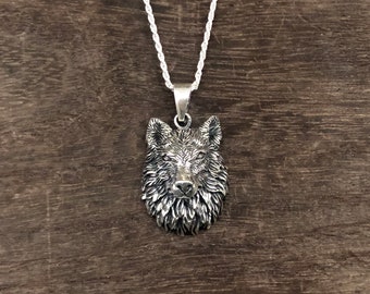 Oxidized Sterling Silver Wolf Head Pendant - Animal Spirit Amulet