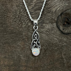 Celtic Knot Pendant with Lab Opal - 925 Sterling Silver -- Celtic Jewelry