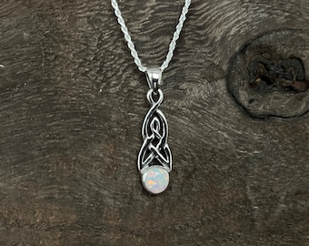 Celtic Knot Pendant with Lab Opal - 925 Sterling Silver -- Celtic Jewelry