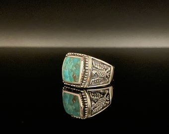 Men’s Turquoise Thunderbird Ring // 925 Sterling Silver // Sizes 7 to 12 Available