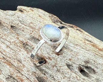 Südwest Mondstein Manschette Armband -- 925 Sterling Silber - Handgemacht