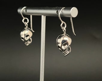 Silver Skull Earrings - 925 Sterling Silver - Handcrafted