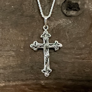 Schweres Flammen Kreuz aus Silber - 925 Sterling Silber - Mittelalterliches Silber Kreuz