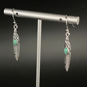 Southwest Design Turquoise Feather Earrings- 925 Sterling Silver