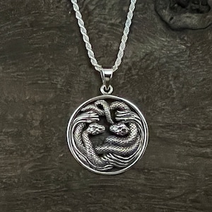 Entangled Pythons Silver Pendant- Silver Snake Pendant -- 925 Sterling Silver