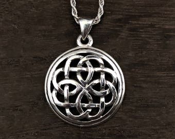 Knotted Celtic Pendant - Dara Celtic Knot Pendant Necklace - 925 Sterling Silver -- Celtic Jewelry