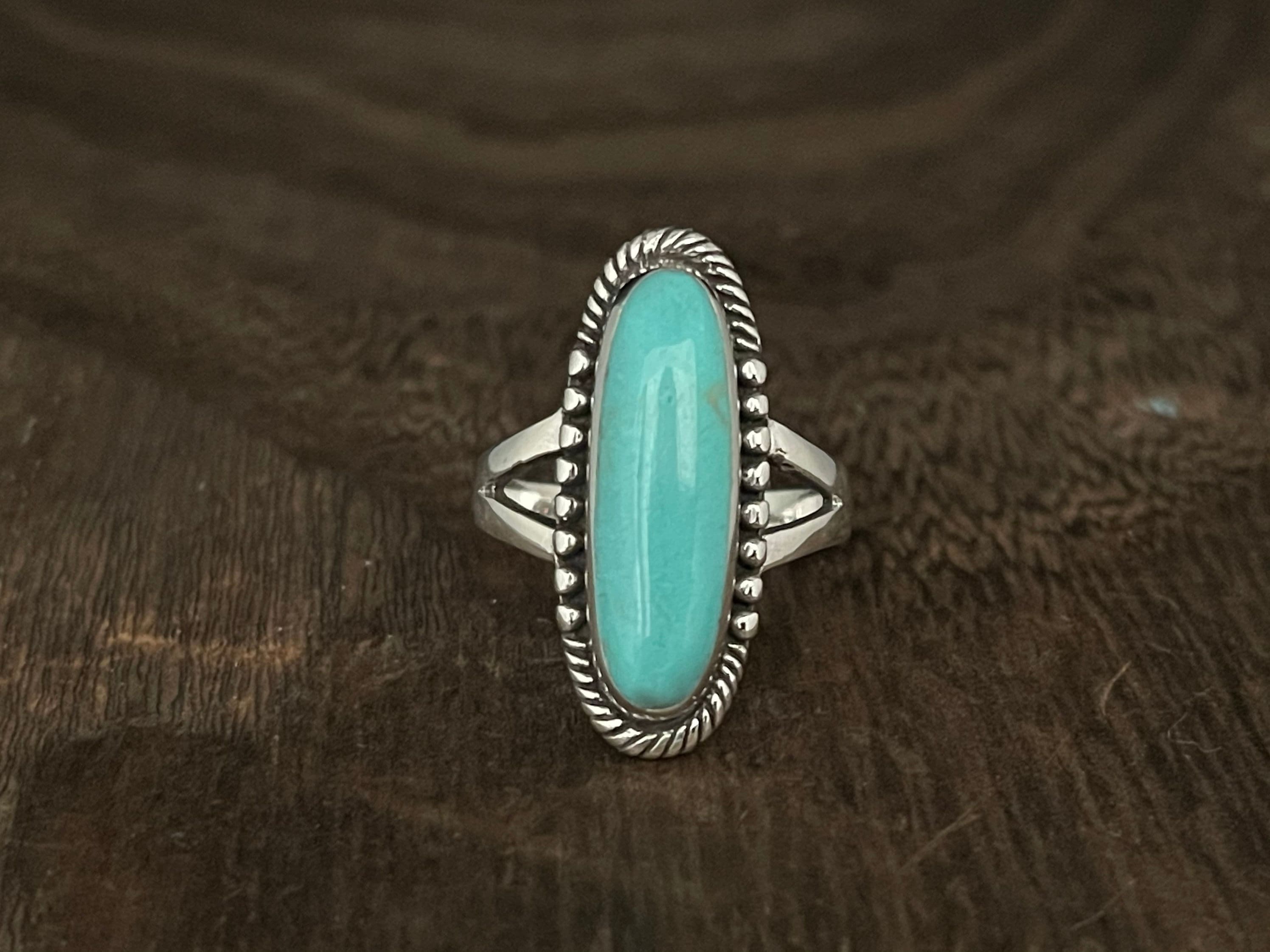 Simulated Turquoise Music Note Ring - .925 Sterling Silver, Treble Clef Swirl Design, Sizes 5-10