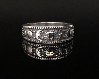 Sun and Moon Band Ring // Silver Moon Sun Ring // Sterling Silver // Sterling Sun Moon Ring // Celestial Ring