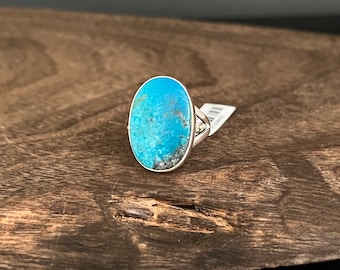 Kingman Turquoise Ring: Southwest Sterling Silver, Size 13