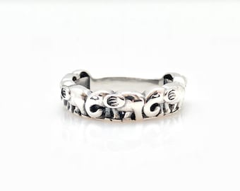Hand Cast Sterling Silver Elephant Band Ring