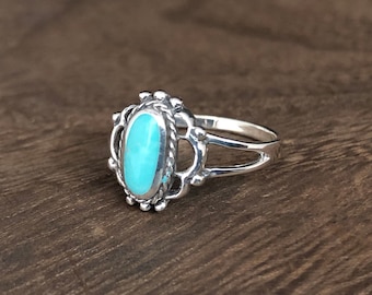 Southwestern Style Turquoise Ring // 925 Sterling Silver // Beaded Rope Design // Turquoise Silver Ring // Western Turquoise Jewelry