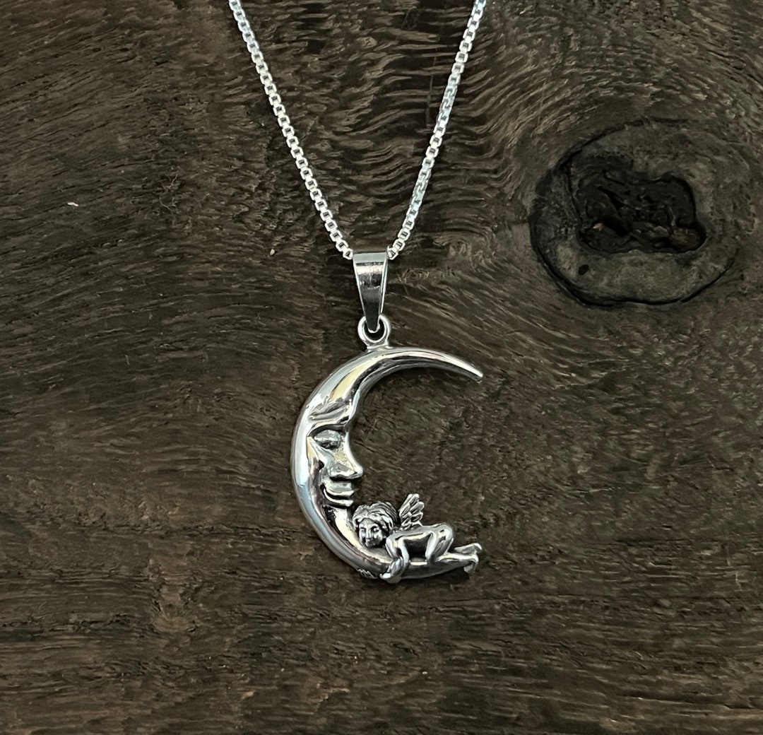Moon and Cupid Pendant - 925 Sterling Silver // Oxidized - Etsy