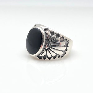 Herrring i svart onyx 925 sterlingsilver - Sydvästlig statementring, västerländska smycken