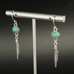 Dangling Western Turquoise Feather Earrings- 925 Sterling Silver