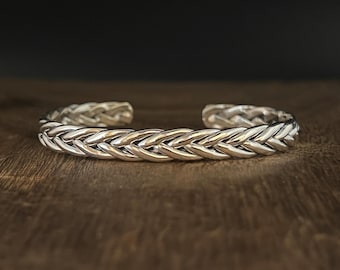 Braided Cuff Bracelet - 925 Sterling Silver - Handmade