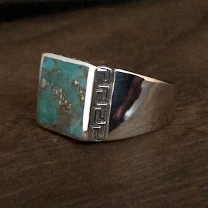 Greek Key Ring - Turquoise Key Ring - Greek Key Pattern Turquoise Ring - 925 Sterling Silver