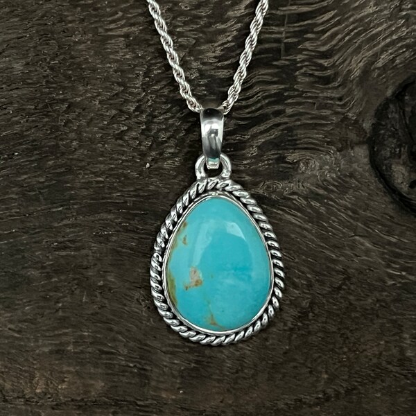 Pendentif turquoise d'Arizona - Argent sterling 925 - Pendentif turquoise en forme de corde du sud-ouest - Turquoise Kingman