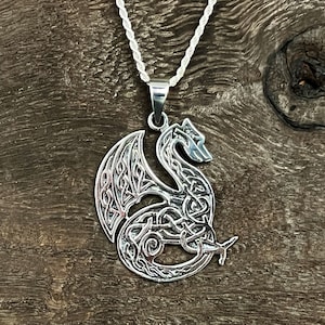 Celtic Dragon Pendant - 925 Sterling Silver - Oxidized Dragon Pendant with Optional Chain
