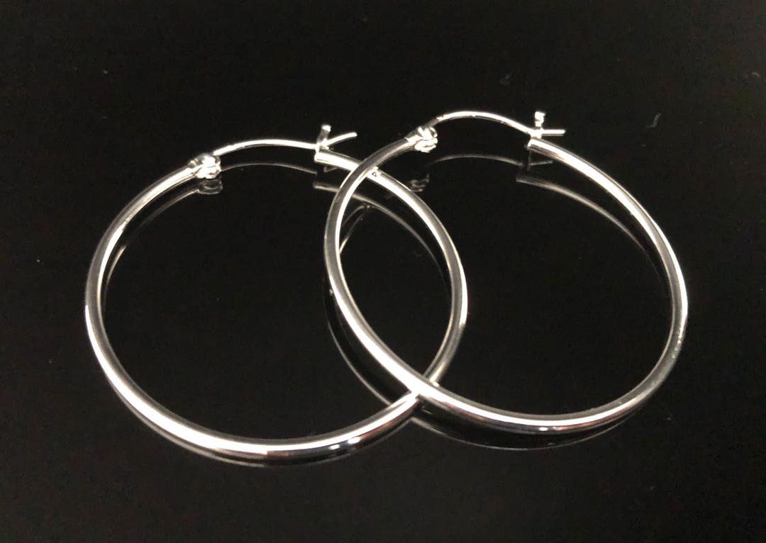 Medium Large Size Hoop Earrings // 925 Sterling Silver // 40mm - Etsy