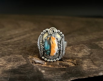 Western Oyster Turquoise Ring Size 10 // 925 Sterling Silver // Handmade