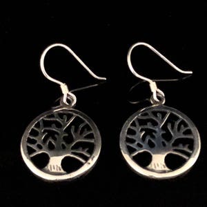Tree of Life Earrings - 925 Sterling Silver - Dangly Circular Shape - Hand Cast -- Tree of Life Jewellery
