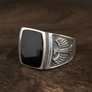 Thunderbird Black Onyx Ring // Men&#39;s Black Onyx Silver Ring // Onyx Eagle Ring // Onyx Master of the Sky Ring // Black Onyx Eagle Sky Ring