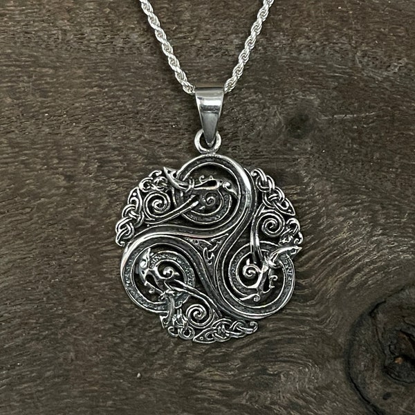 Celtic Pendant - 925 Sterling Silver - Oxidized Celtic Triskelion Pendant -- Celtic Jewelry