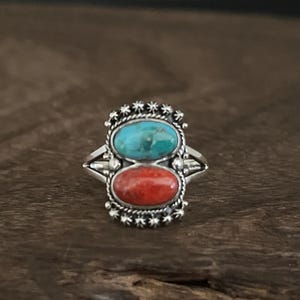 Ring turkoois koraal in westernstijl // turkoois koraalring in zuidwestelijke stijl // 925 sterlingzilver