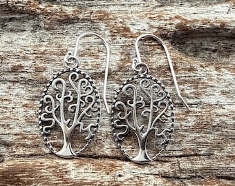 Filigree Silver Tree Earrings: Handmade Sterling Silver