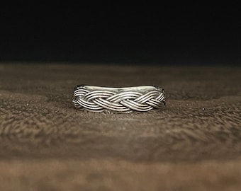 Oxidized Sterling Silver Braid Ring - 6mm Band