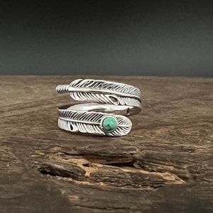 Western Feather Ring with Turquoise // Feather Ring // 925 Sterling Silver // Sizes 5 to 12